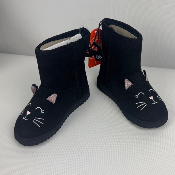 Wonder Nation Black Cat Kids pull on Boots with faux fur lining NWT 10 & 8 - Picture 5 of 6